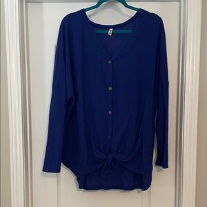 V-Neck Tie-Front Waffle Knit Tunic